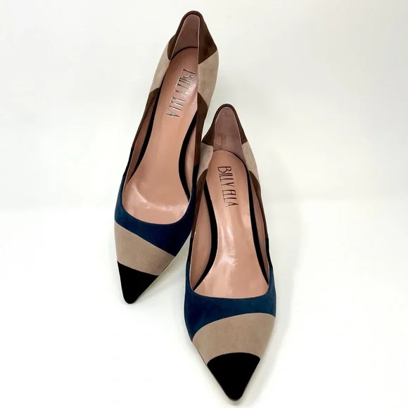 🆕 Billy Ella Patchwork Heel Size 10 Suede Leather Pointed Toe Colorblock Pump - Picture 3 of 13